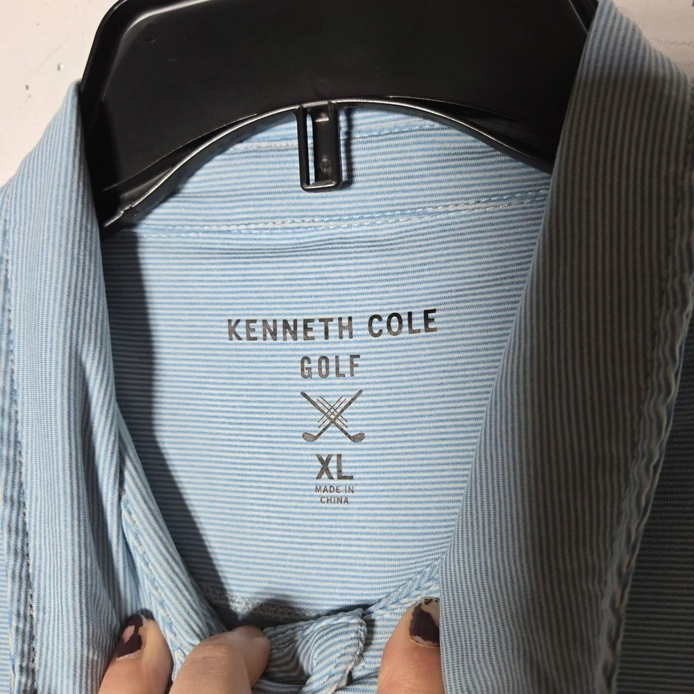 Kenneth‎ Cole Golf Mens Blue Micro Stripe Short Sleeve Polo Shirt XL Athletic